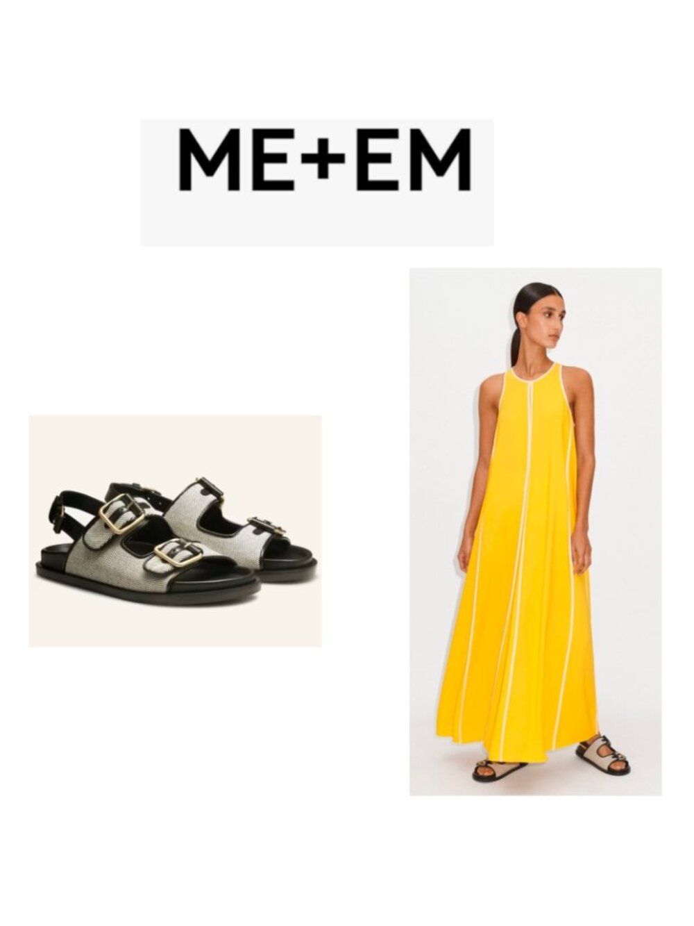 ME+EM Italian Leather Sandals EU 38.5 US 7.5–8 Black Ivory Buckle Slingback Flat